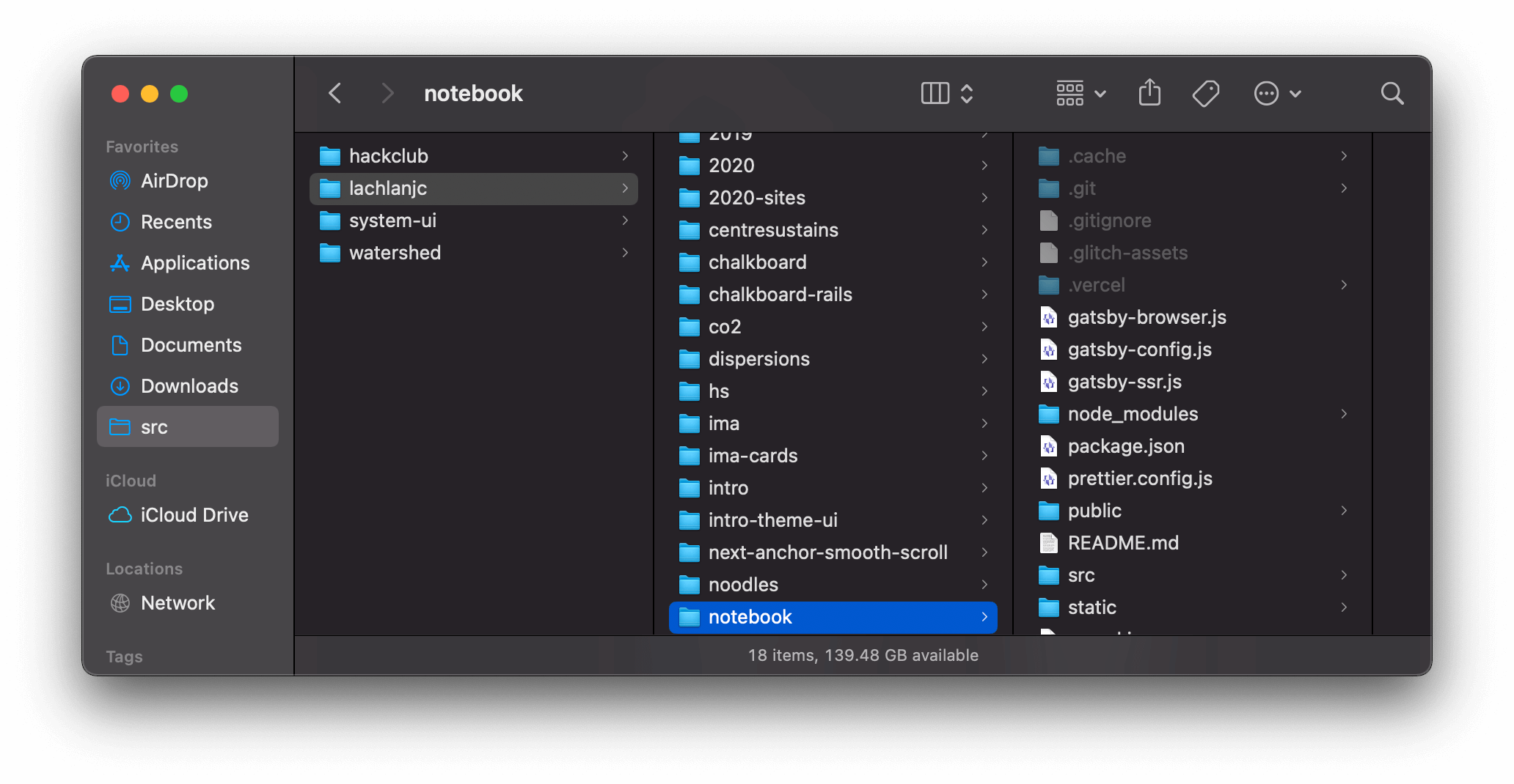 Screenshot of my code folder setup in Finder